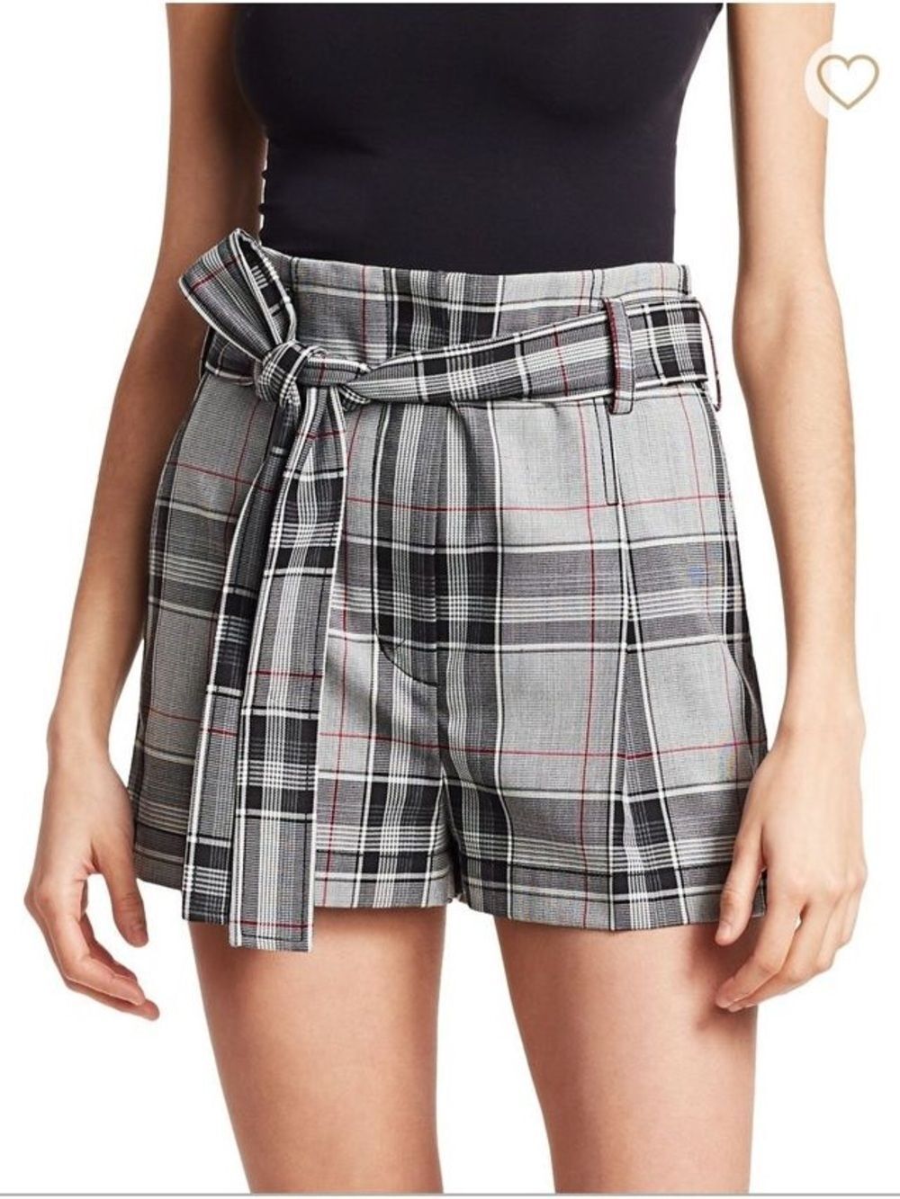 3.1 Phillip Lim Plaid High Waist Short Belted Wool Blend White Navy Sz 4